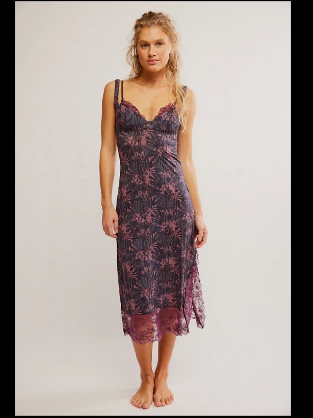 FREE PEOPLE •XL• Open-back,Midi- Slip w/Faux Layered Bust & Sexy Lace Panels NWT